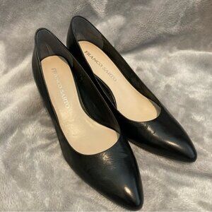 Franco Sarto Rema Black Leather Almond Toe Classic Heels Pumps Women's Size 7
